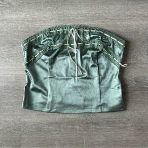 Urban Outfitters Kimchi Blue Alivia Scallop Lace Satin Tube Top Sage Green